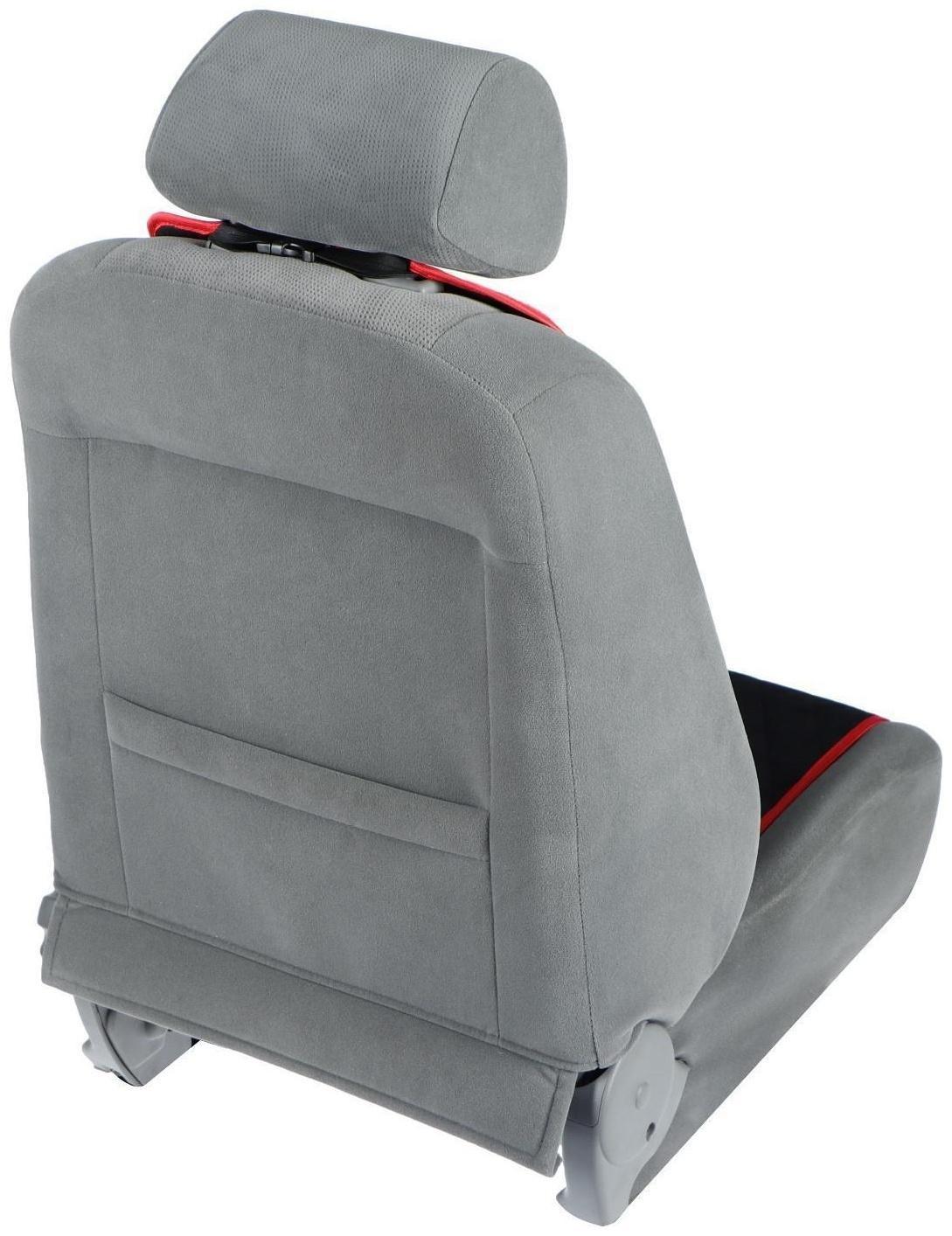 Накидка на переднее сиденье, велюр, размер 35 х 130 см, черный с красным кантом