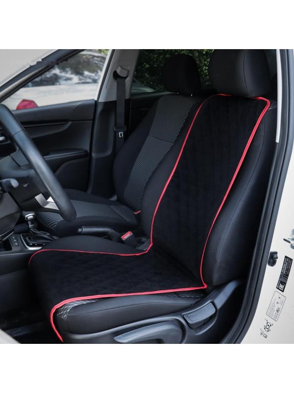 Накидка на переднее сиденье, велюр, размер 35 х 130 см, черный с красным кантом