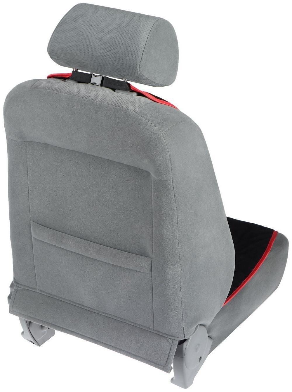 Накидка на переднее сиденье, велюр, размер 55 х 130 см, черный, с красным кантом