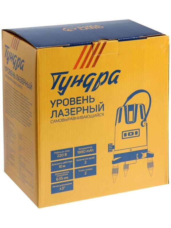 Уровень лазерный ТУНДРА, самовыравнивающийся, подставка, 2 луча, очки, зарядка, кейс