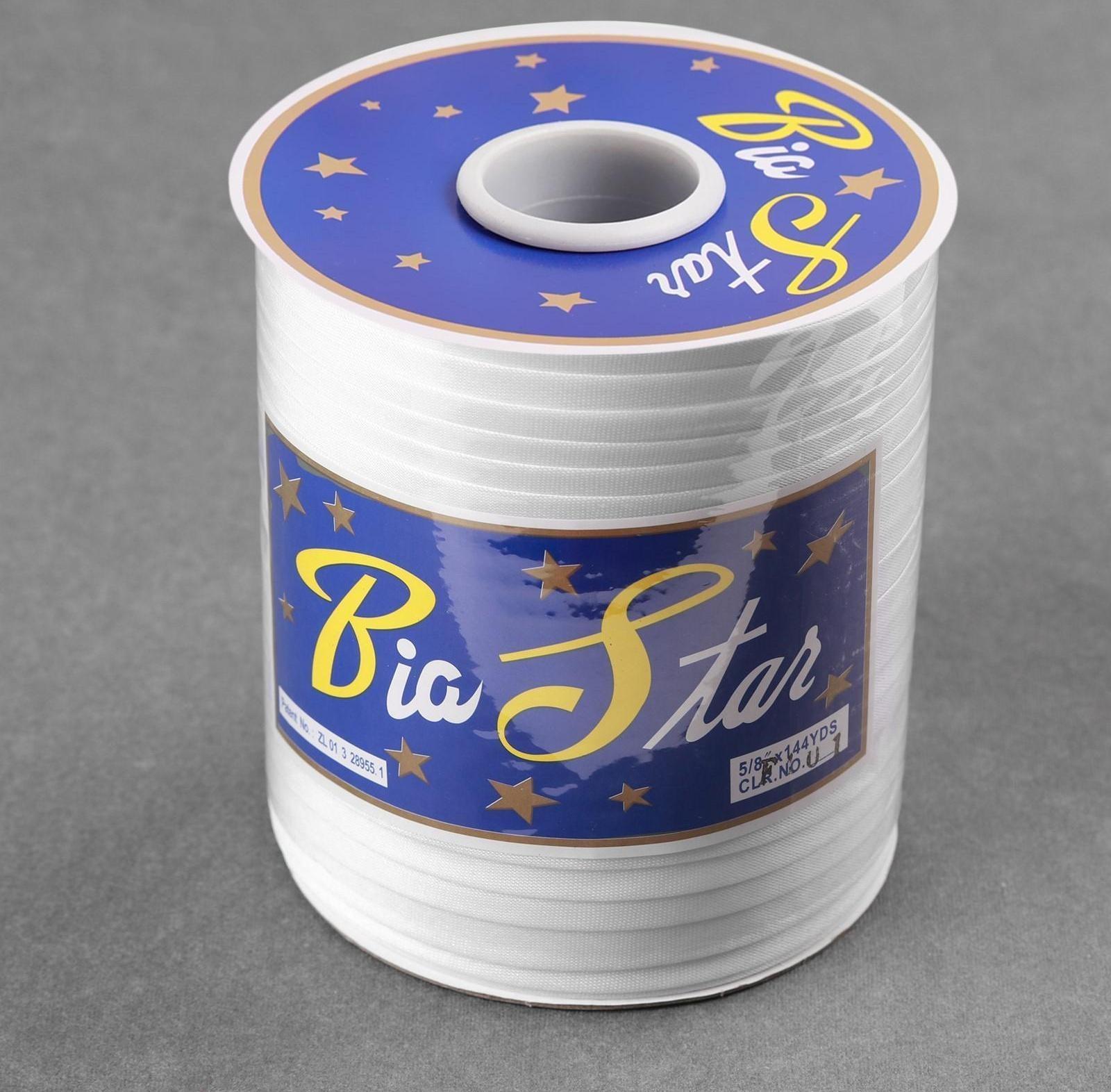 Косая бейка атласная, 15 мм × 132 м, цвет белый F101