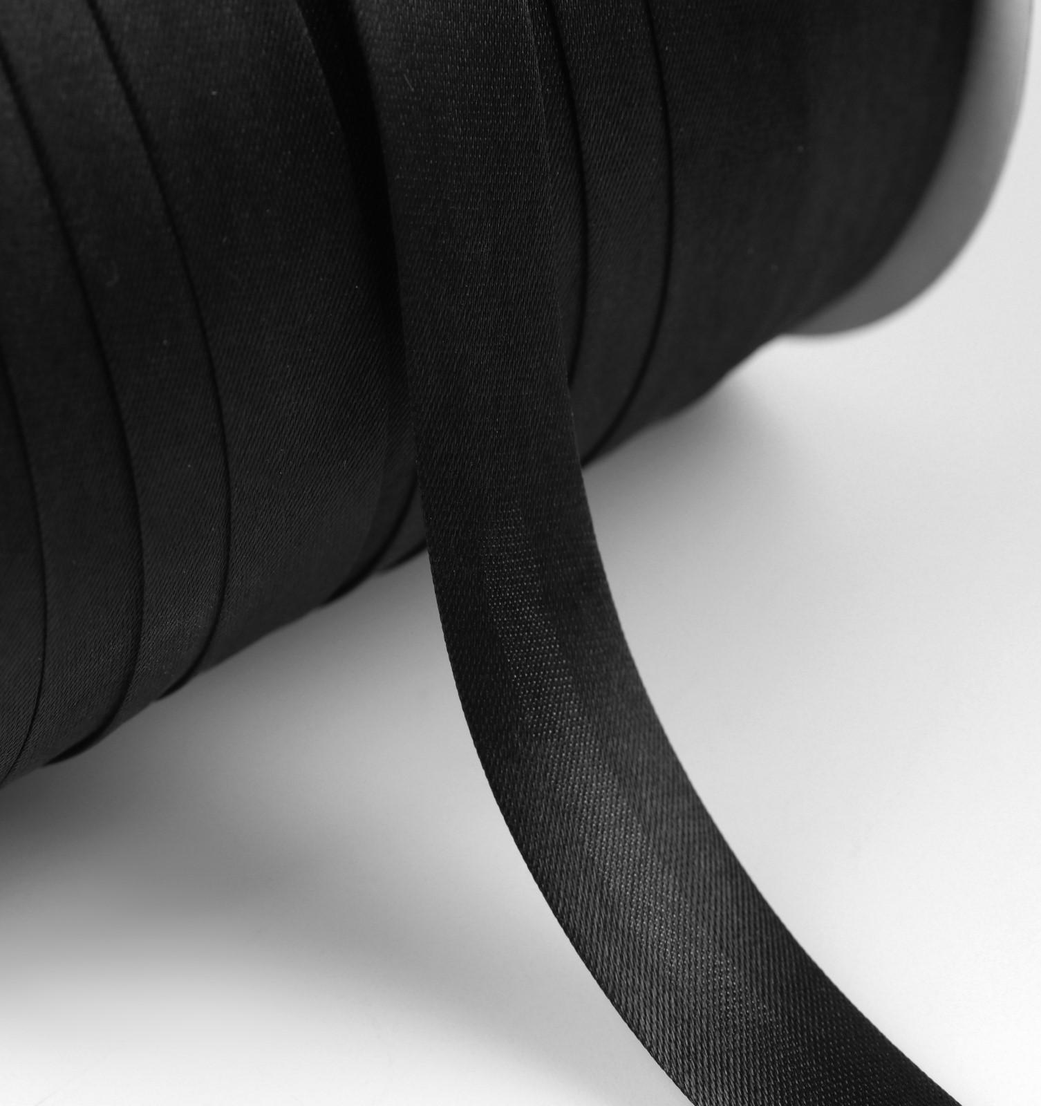 Косая бейка атласная, 15 мм × 132 м, цвет чёрный F322