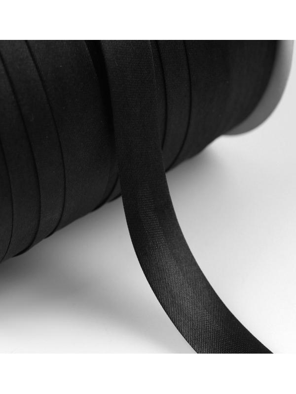 Косая бейка атласная, 15 мм × 132 м, цвет чёрный F322