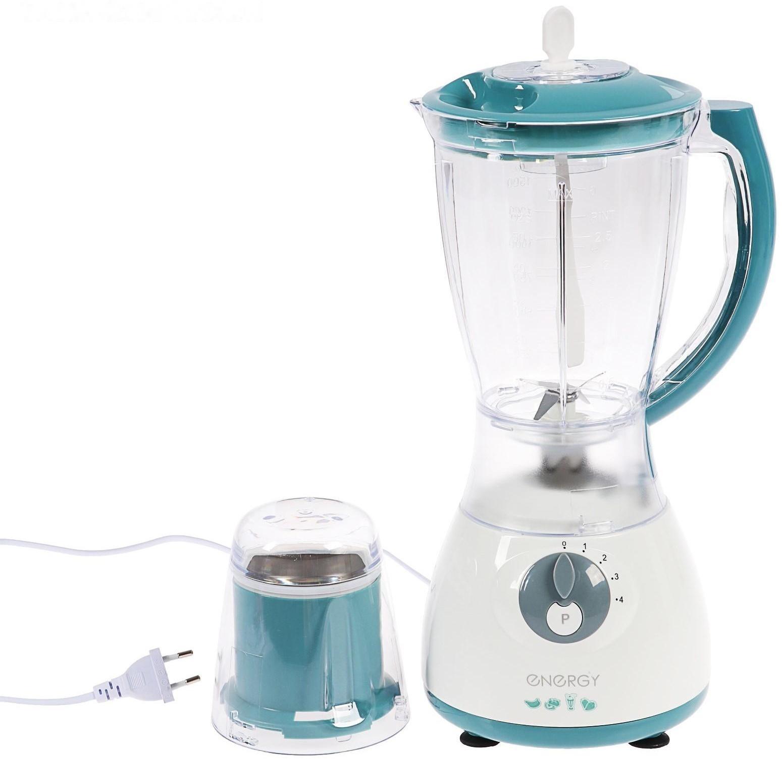 Блендер ENERGY EN-268, стационарный, 300 Вт, 1.5 л, 4 скорости, бело-зеленый