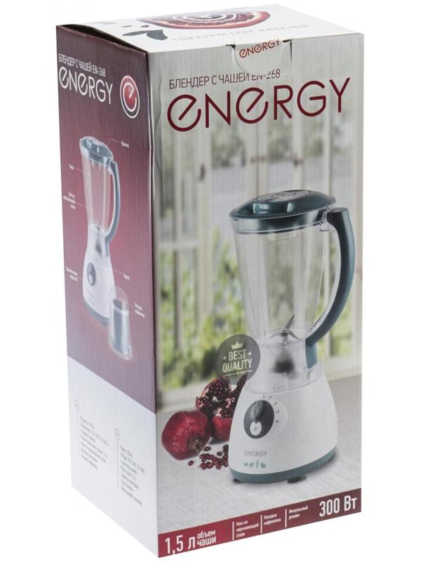 Блендер ENERGY EN-268, стационарный, 300 Вт, 1.5 л, 4 скорости, бело-зеленый