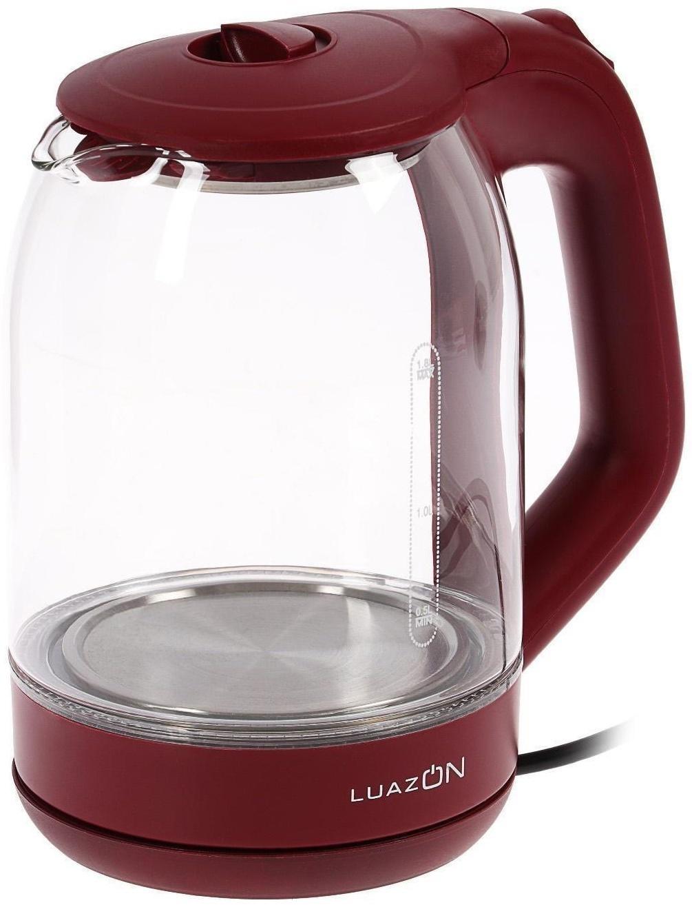 Чайник электрический LuazON LSK-1809, стекло, 1.8 л, 1500 Вт, подсветка, красный
