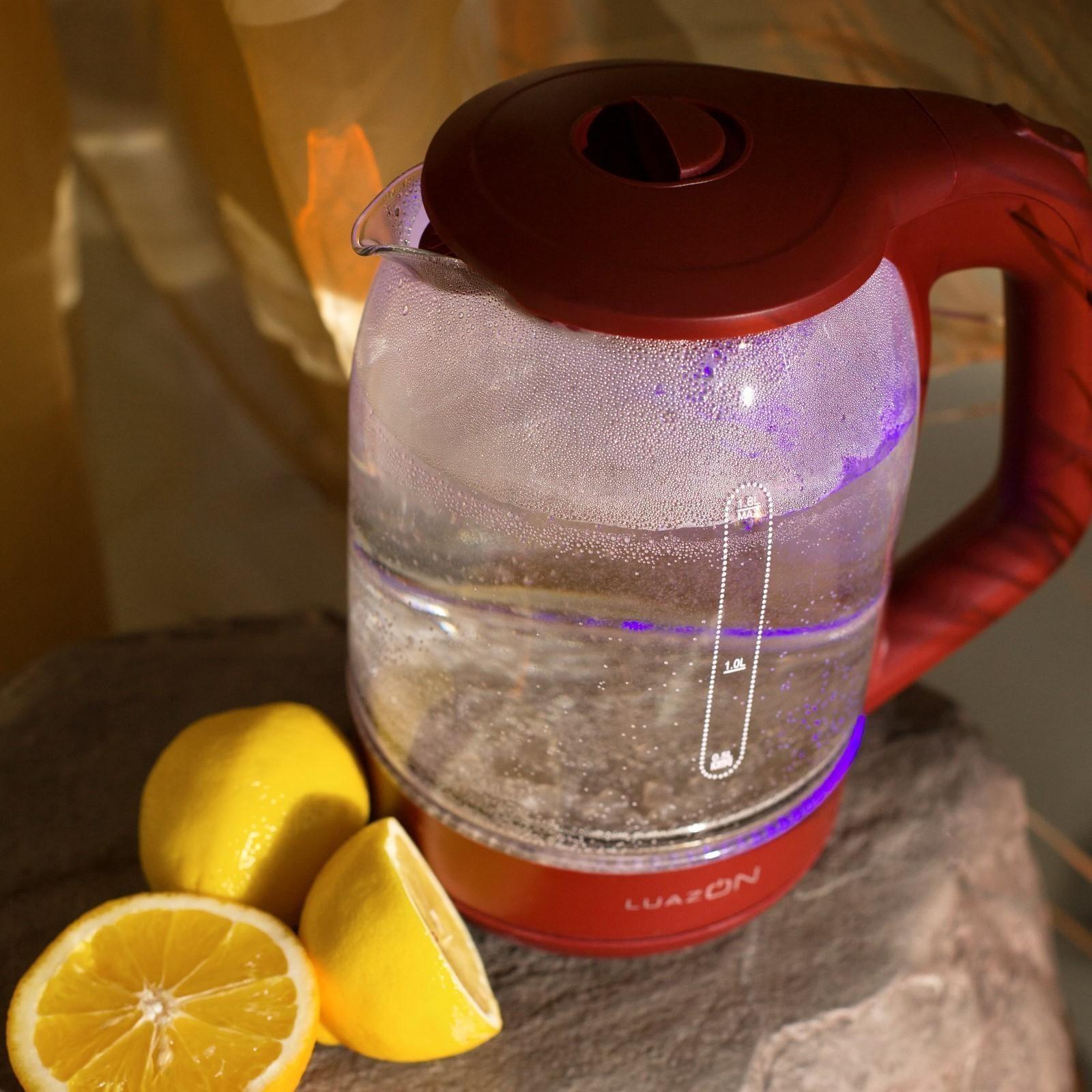 Чайник электрический LuazON LSK-1809, стекло, 1.8 л, 1500 Вт, подсветка, красный