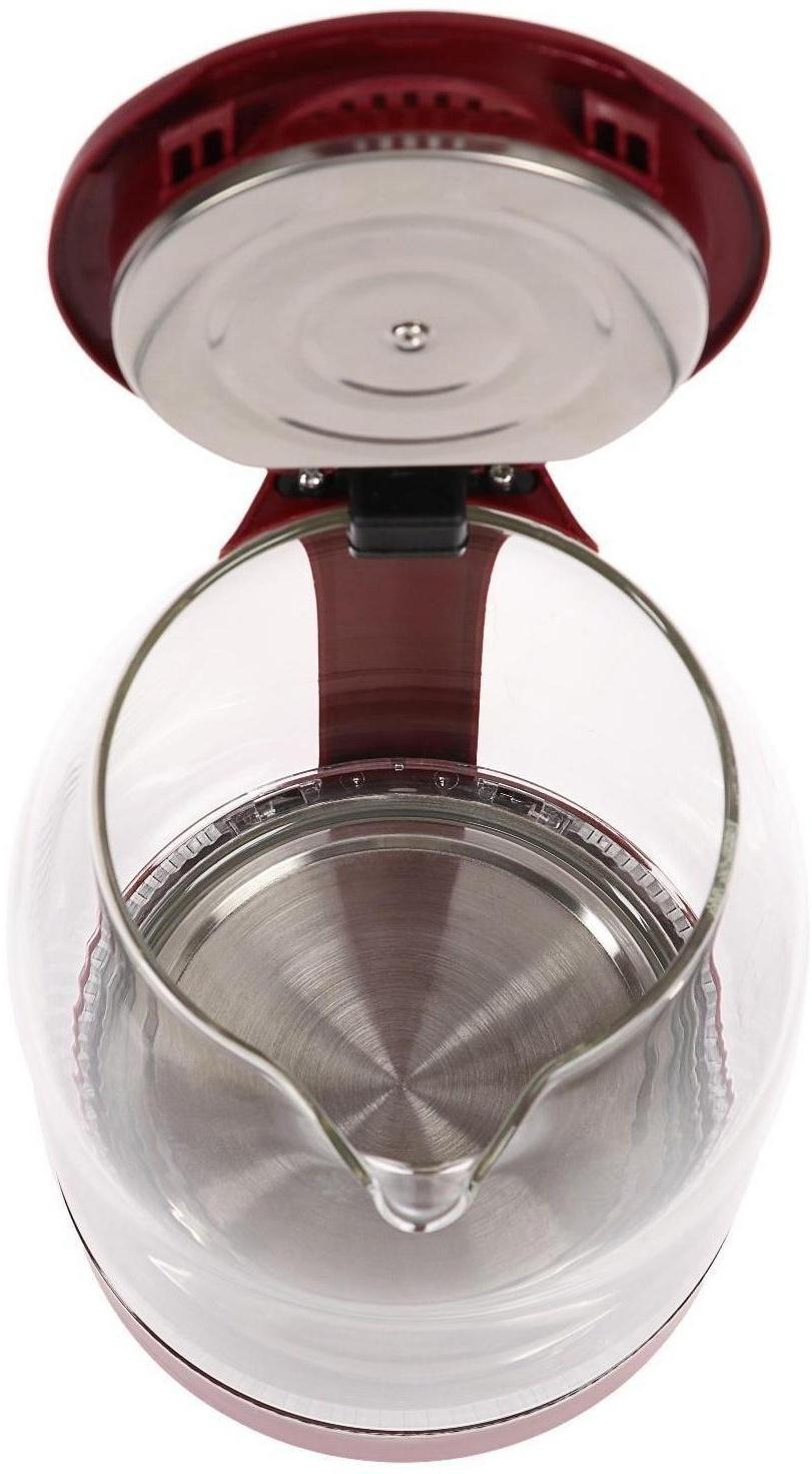 Чайник электрический LuazON LSK-1809, стекло, 1.8 л, 1500 Вт, подсветка, красный