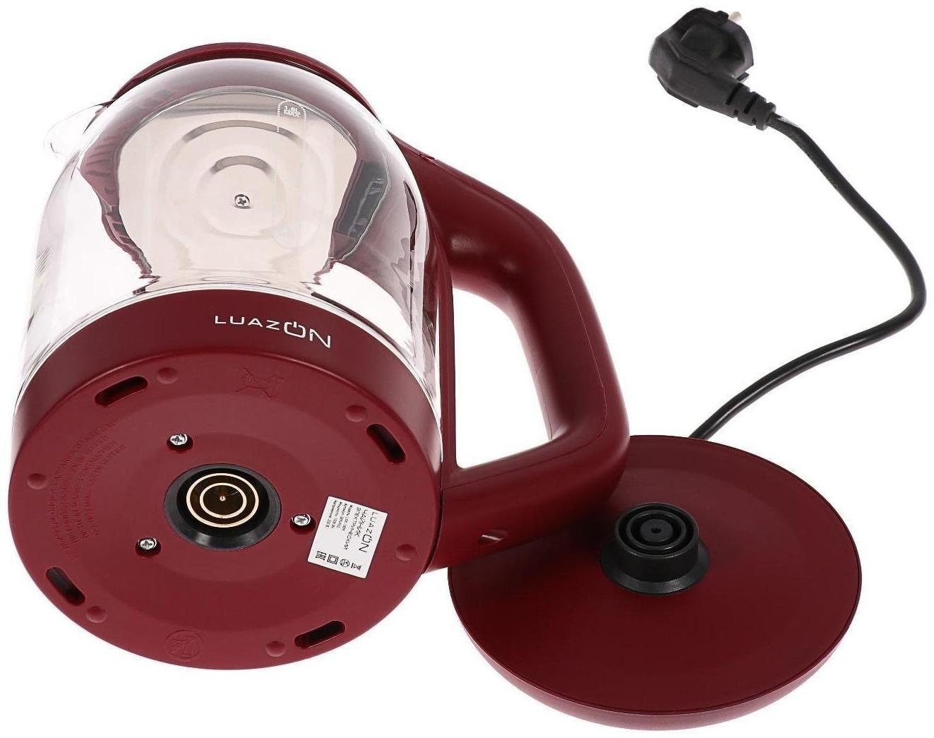 Чайник электрический LuazON LSK-1809, стекло, 1.8 л, 1500 Вт, подсветка, красный