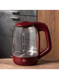 Чайник электрический LuazON LSK-1809, стекло, 1.8 л, 1500 Вт, подсветка, красный