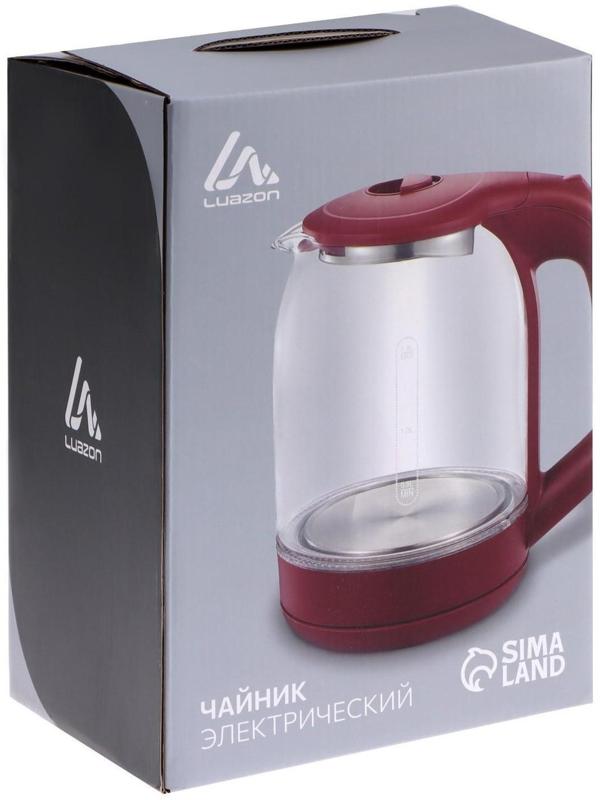 Чайник электрический LuazON LSK-1809, стекло, 1.8 л, 1500 Вт, подсветка, красный