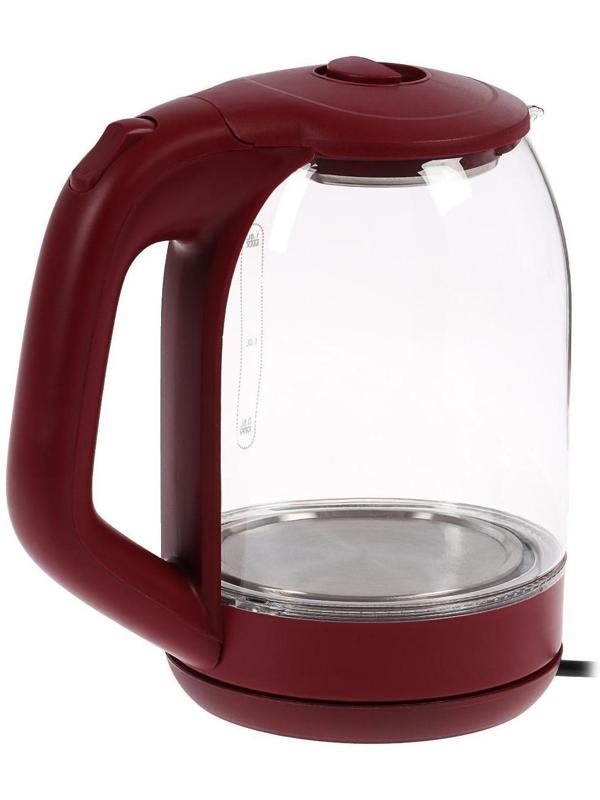 Чайник электрический LuazON LSK-1809, стекло, 1.8 л, 1500 Вт, подсветка, красный