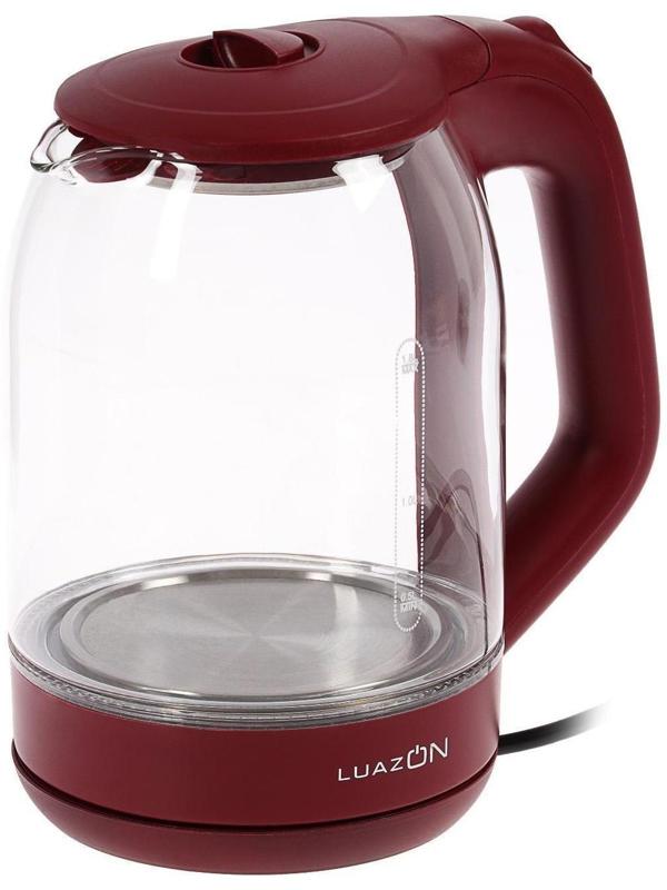 Чайник электрический LuazON LSK-1809, стекло, 1.8 л, 1500 Вт, подсветка, красный