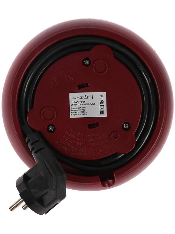 Чайник электрический LuazON LSK-1809, стекло, 1.8 л, 1500 Вт, подсветка, красный