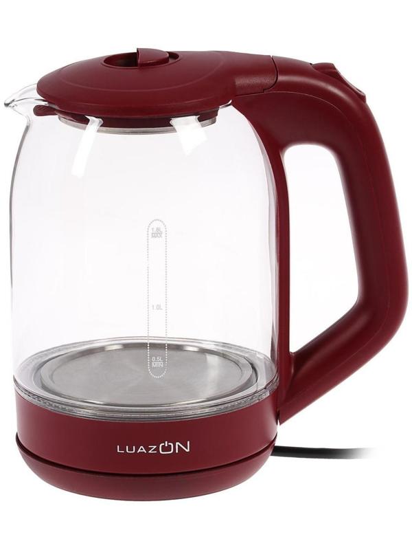Чайник электрический LuazON LSK-1809, стекло, 1.8 л, 1500 Вт, подсветка, красный