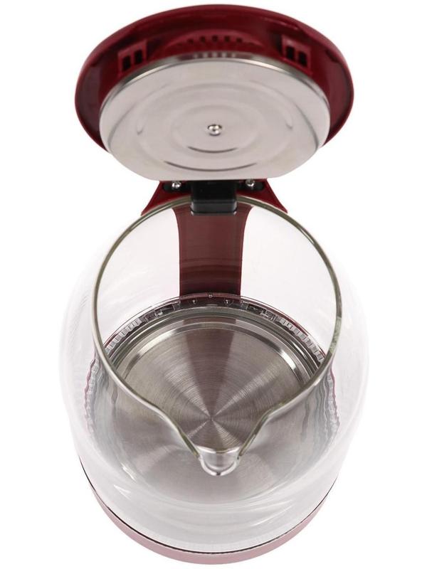 Чайник электрический LuazON LSK-1809, стекло, 1.8 л, 1500 Вт, подсветка, красный