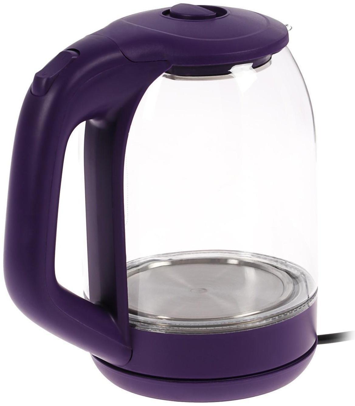 Чайник электрический LuazON LSK-1809, стекло, 1.8 л, 1500 Вт, подсветка, фиолетовый