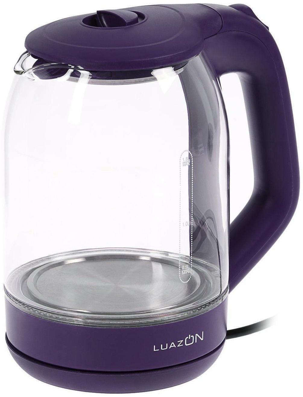 Чайник электрический LuazON LSK-1809, стекло, 1.8 л, 1500 Вт, подсветка, фиолетовый