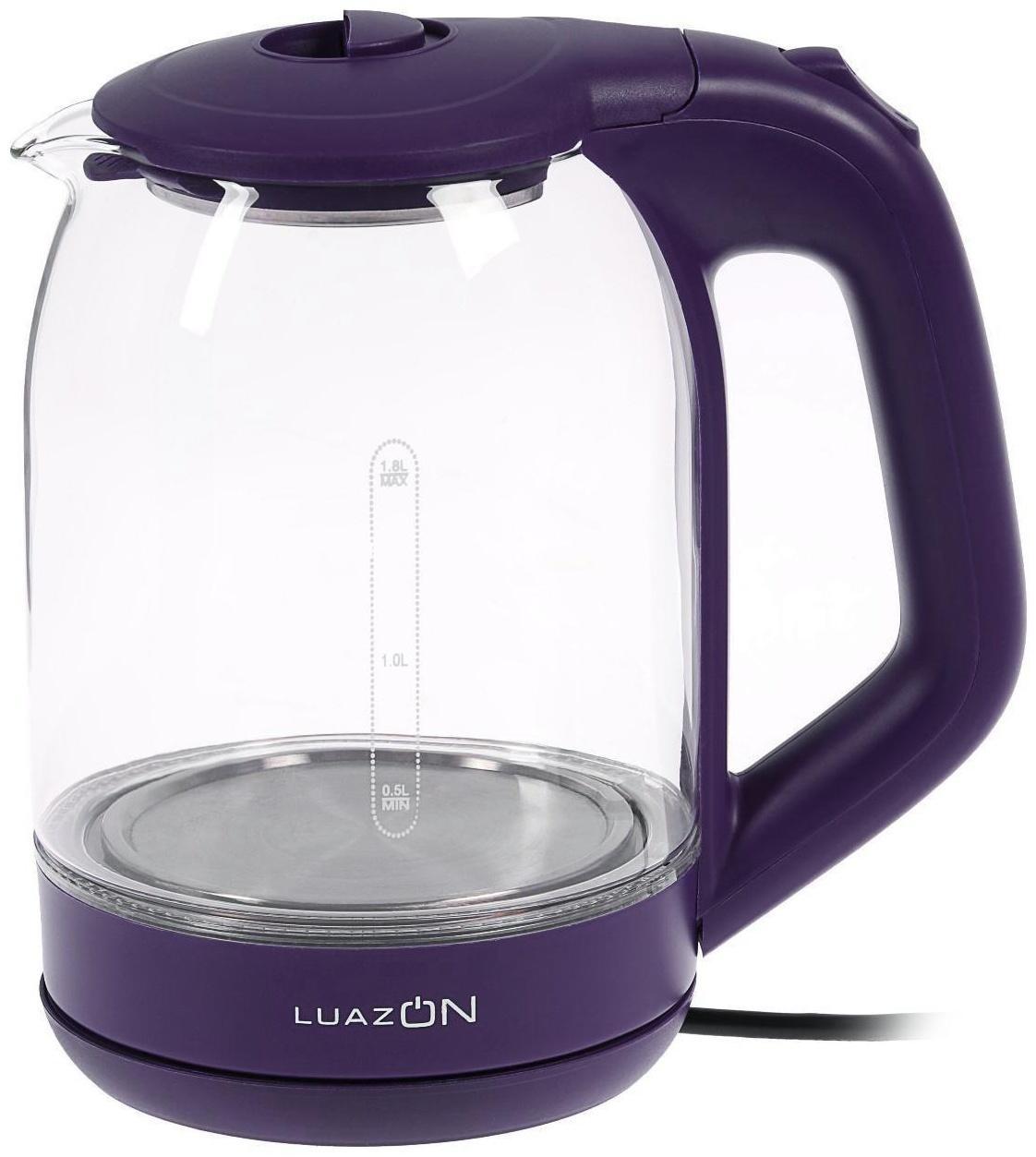 Чайник электрический LuazON LSK-1809, стекло, 1.8 л, 1500 Вт, подсветка, фиолетовый