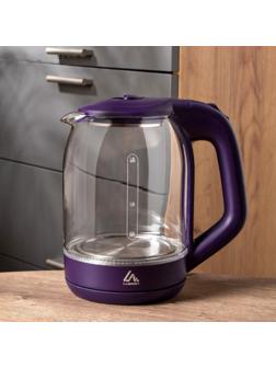 Чайник электрический LuazON LSK-1809, стекло, 1.8 л, 1500 Вт, подсветка, фиолетовый