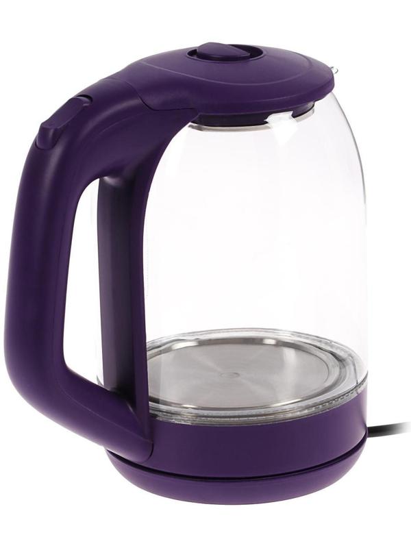 Чайник электрический LuazON LSK-1809, стекло, 1.8 л, 1500 Вт, подсветка, фиолетовый