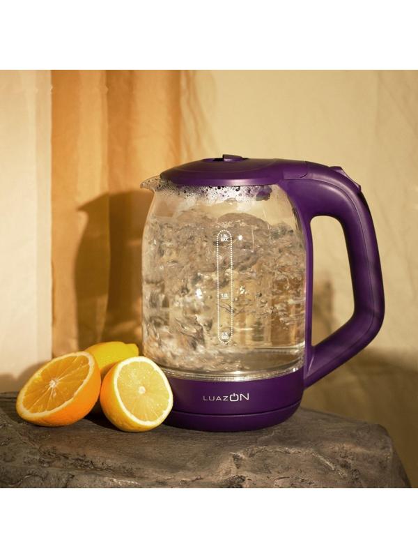 Чайник электрический LuazON LSK-1809, стекло, 1.8 л, 1500 Вт, подсветка, фиолетовый