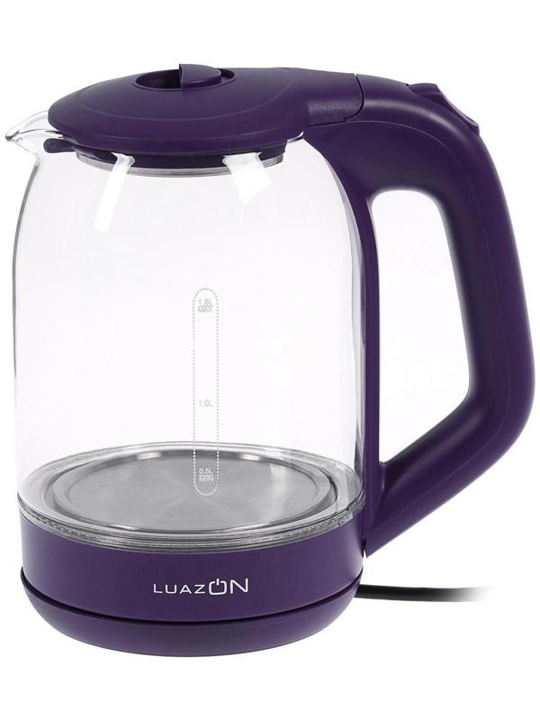 Чайник электрический LuazON LSK-1809, стекло, 1.8 л, 1500 Вт, подсветка, фиолетовый