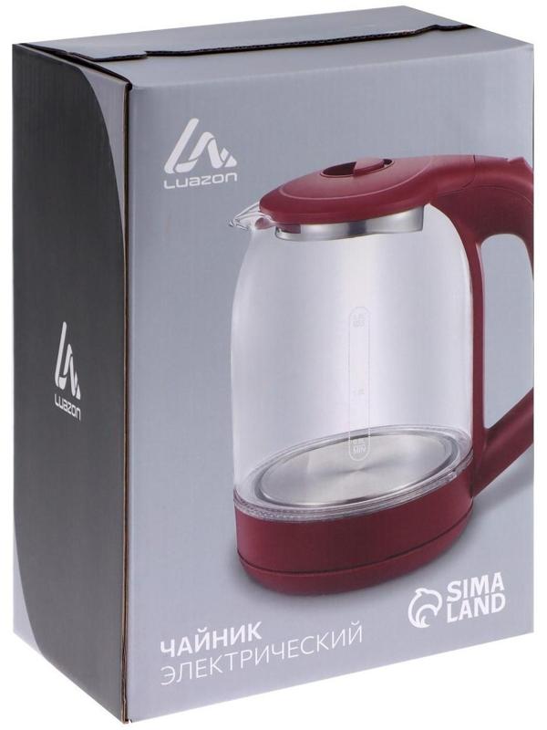 Чайник электрический LuazON LSK-1809, стекло, 1.8 л, 1500 Вт, подсветка, фиолетовый