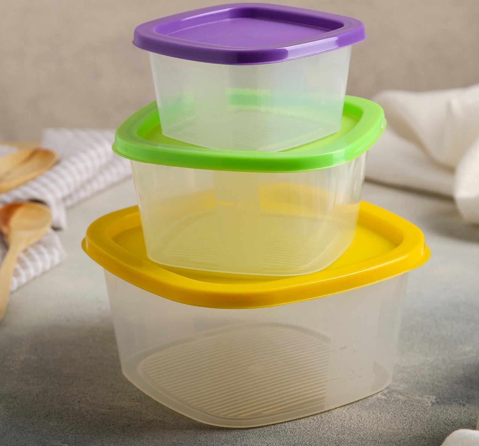 Набор контейнеров квадратных BioFresh, 3 шт: 0,23 л; 0,5 л; 0,9 л, цвет МИКС