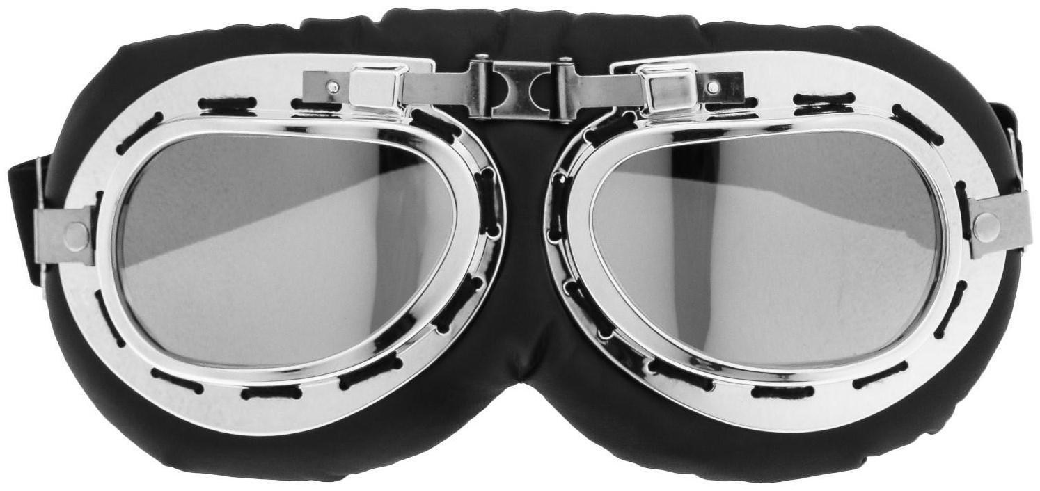 Очки для езды на мототехнике ретро, стекло хром, черные