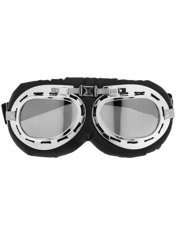 Очки для езды на мототехнике ретро, стекло хром, черные
