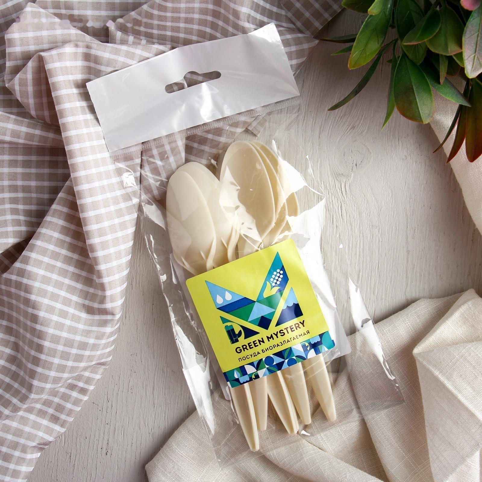 Набор одноразовых ложек из кукурузного крахмала Nature, 14,3 см, 6 шт, цвет бежевый