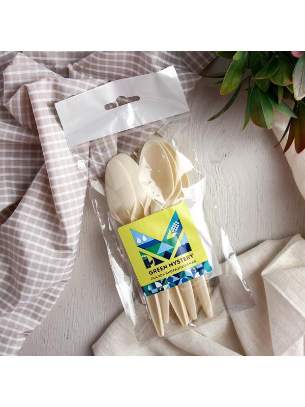 Набор одноразовых ложек из кукурузного крахмала Nature, 14,3 см, 6 шт, цвет бежевый