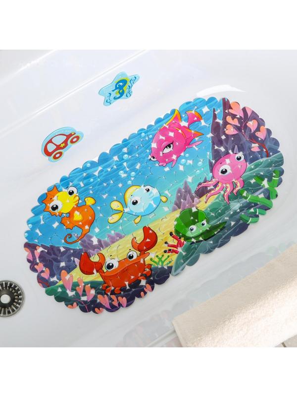 SPA-коврик для ванны на присосках Доляна «Яркие рыбы», 35×68 см, галька