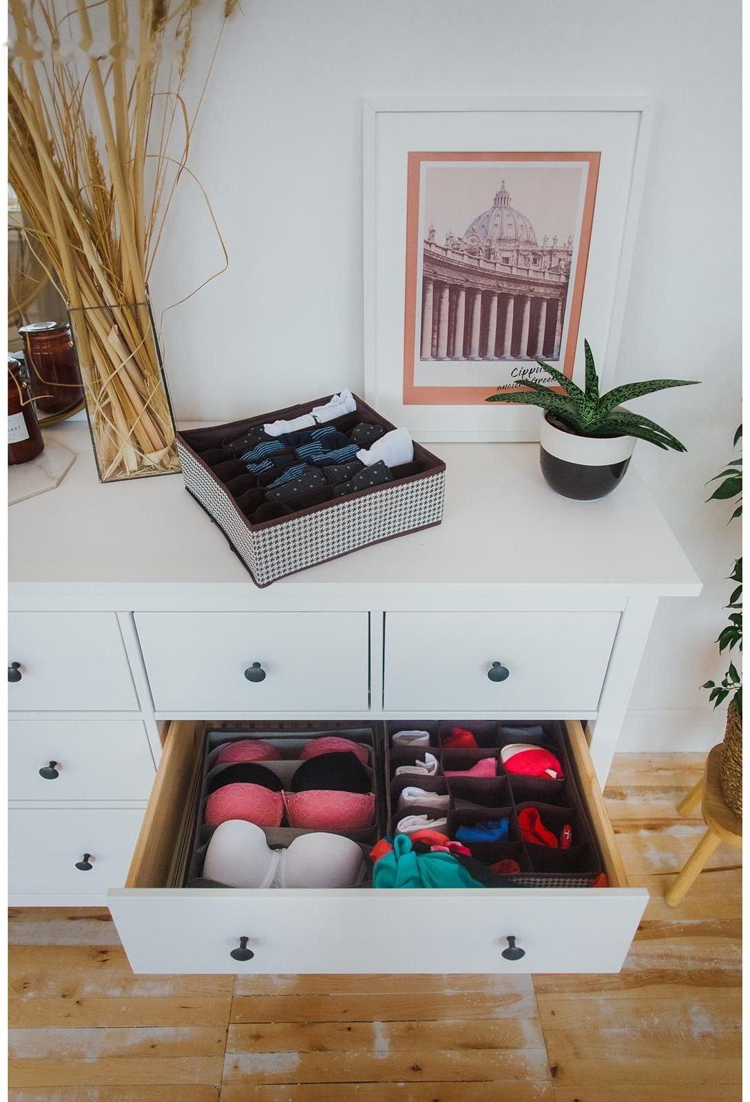 Органайзер для хранения белья Доляна «Вилли», 24 ячейки, 35×30×10 см, цвет бело-коричневый