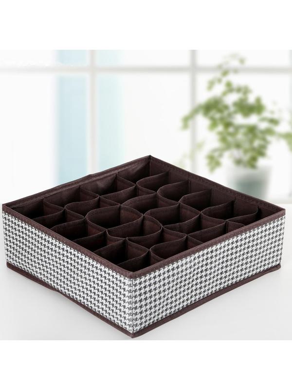 Органайзер для хранения белья Доляна «Вилли», 24 ячейки, 35×30×10 см, цвет бело-коричневый