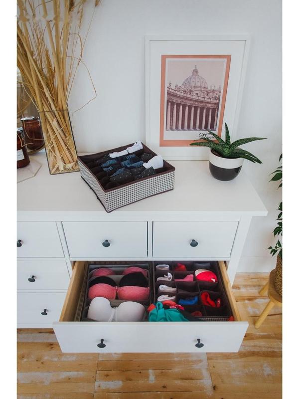 Органайзер для хранения белья Доляна «Вилли», 24 ячейки, 35×30×10 см, цвет бело-коричневый