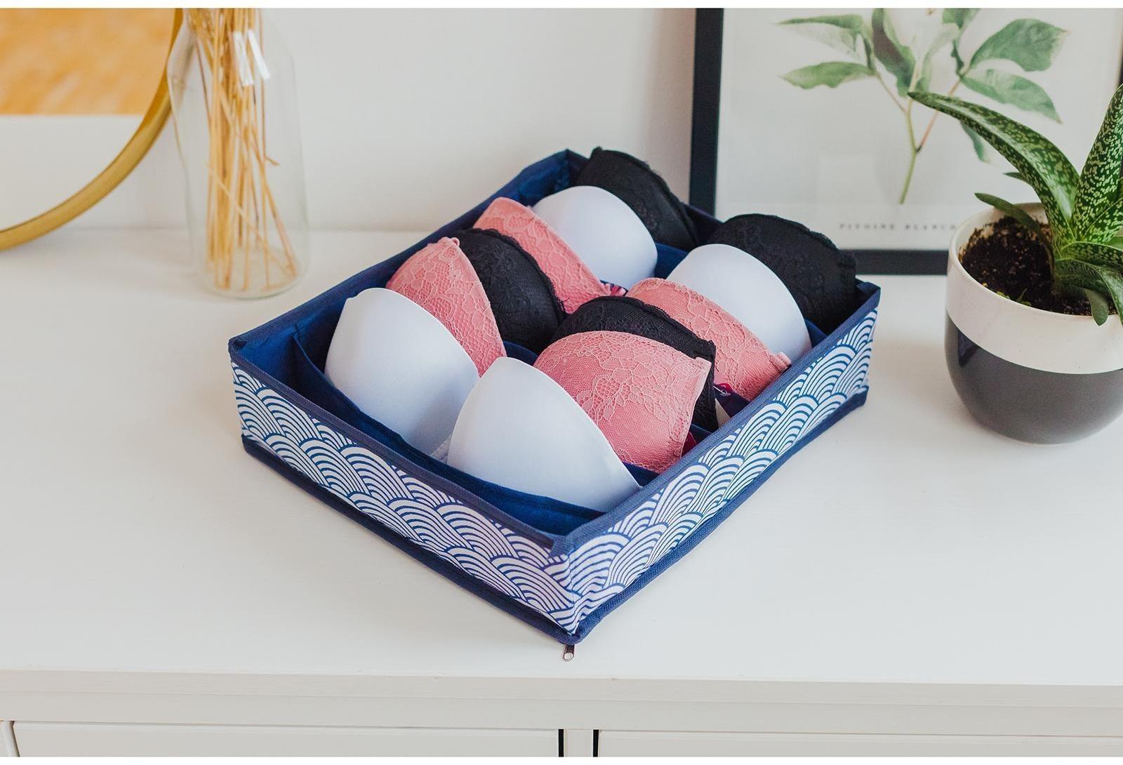 Органайзер для хранения белья Доляна «Волна», 7 ячеек, 34×30×8 см, цвет синий