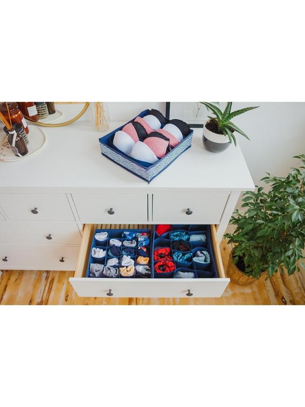 Органайзер для хранения белья Доляна «Волна», 7 ячеек, 34×30×8 см, цвет синий