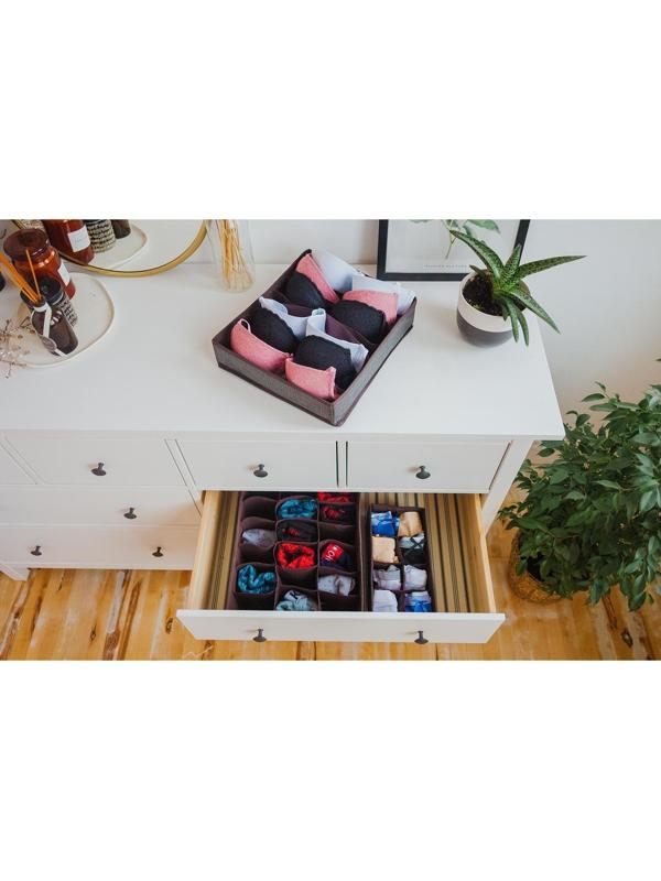 Органайзер для хранения белья Доляна «Пастель», 7 ячеек, 34×30×8 см, цвет коричневый