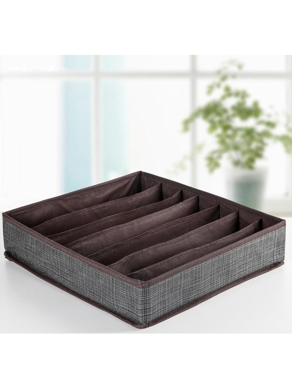 Органайзер для хранения белья Доляна «Пастель», 7 ячеек, 34×30×8 см, цвет коричневый