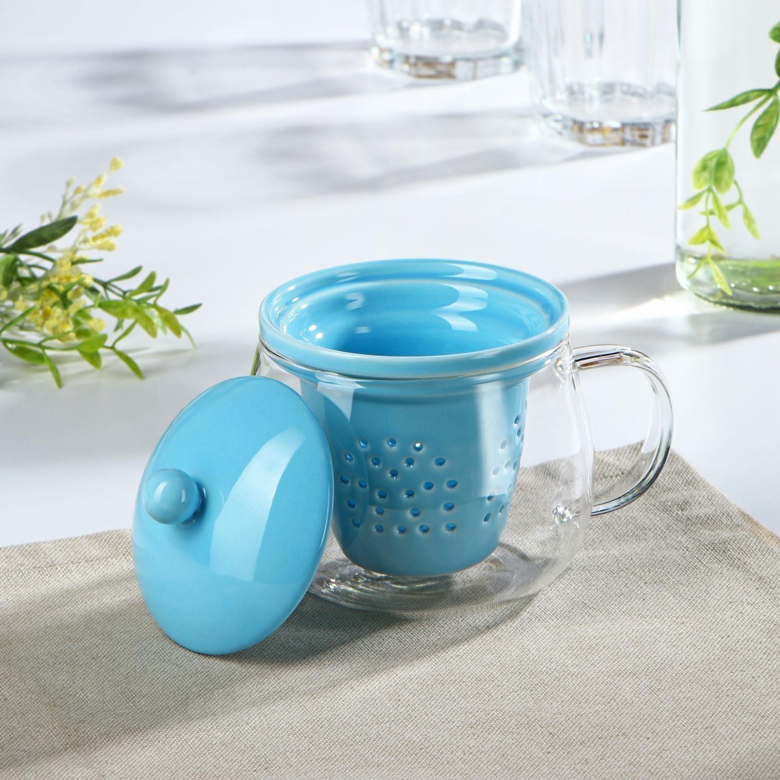 Кружка стеклянная с ситом «Нежность», 300 мл, 12×9,5×10 см, цвет МИКС