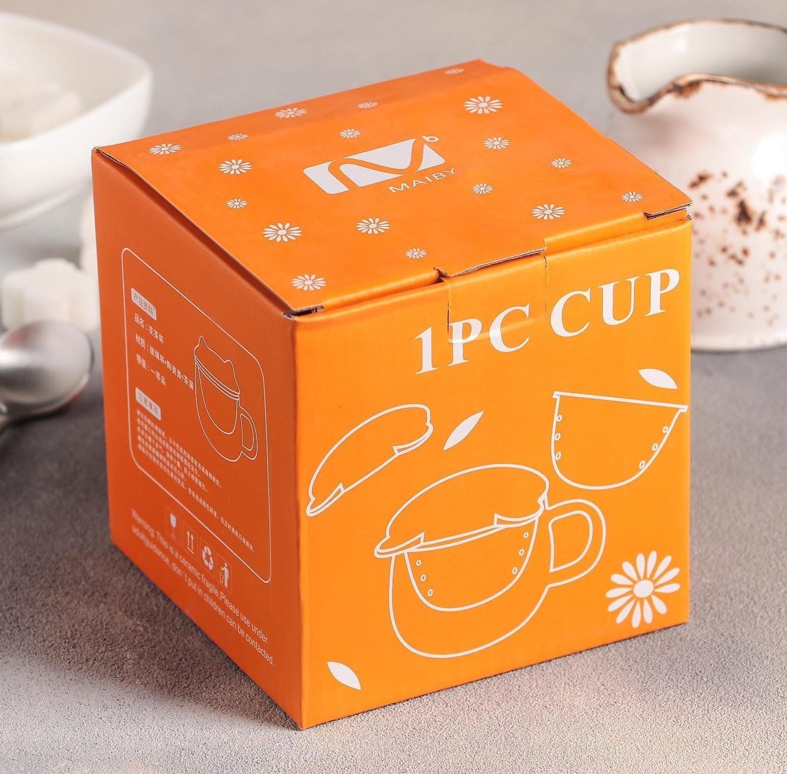 Кружка стеклянная с ситом «Нежность», 300 мл, 12×9,5×10 см, цвет МИКС