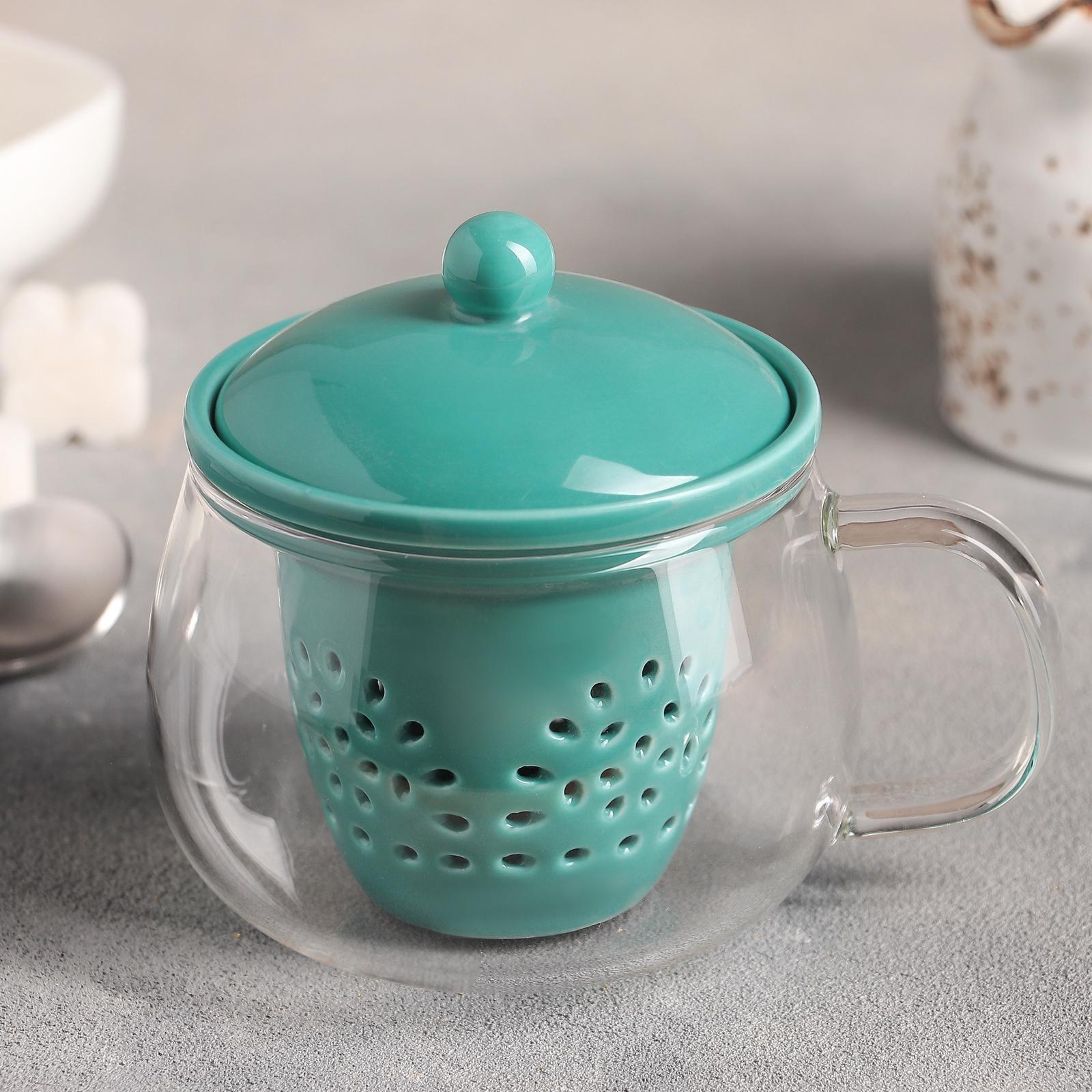 Кружка стеклянная с ситом «Нежность», 300 мл, 12×9,5×10 см, цвет МИКС