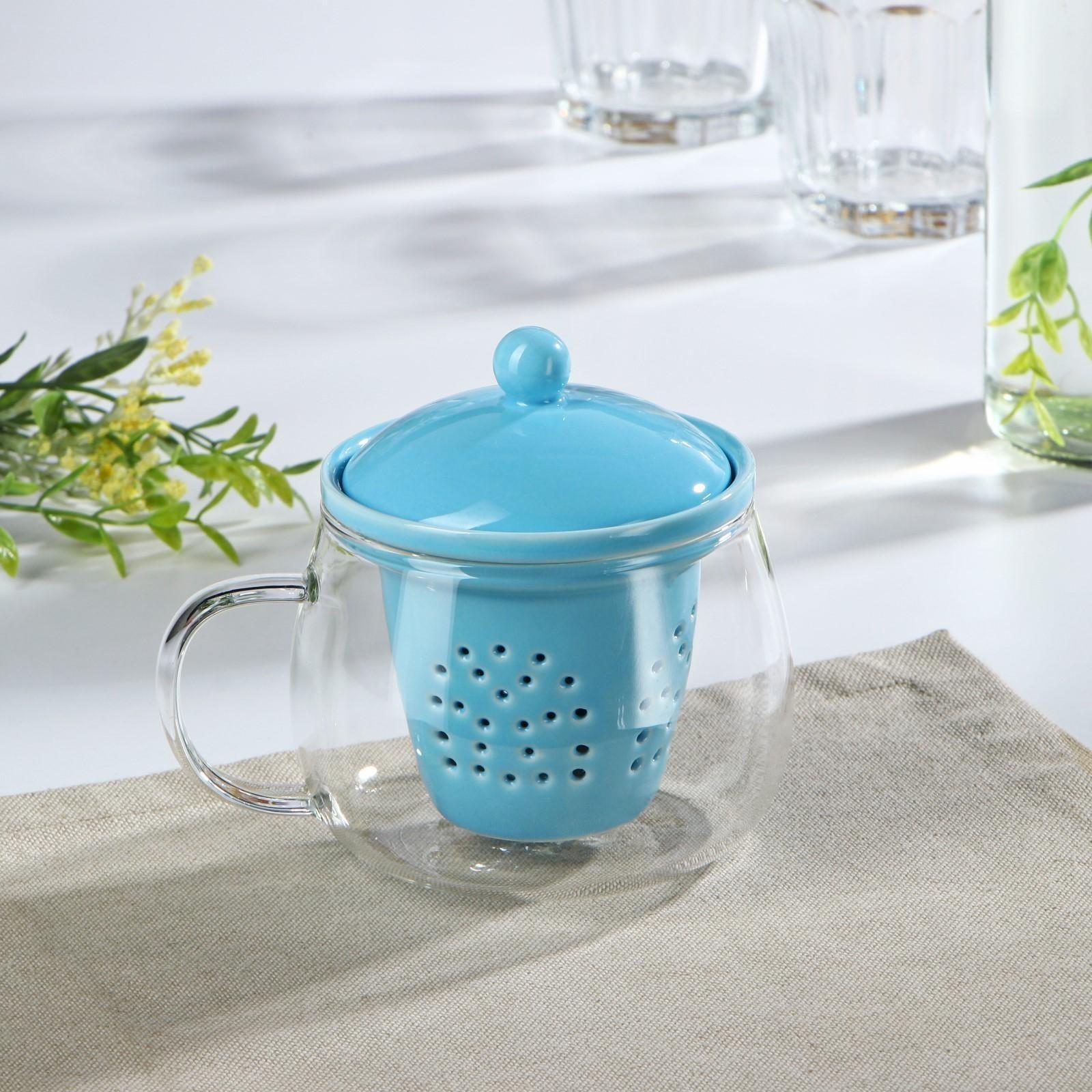 Кружка стеклянная с ситом «Нежность», 300 мл, 12×9,5×10 см, цвет МИКС