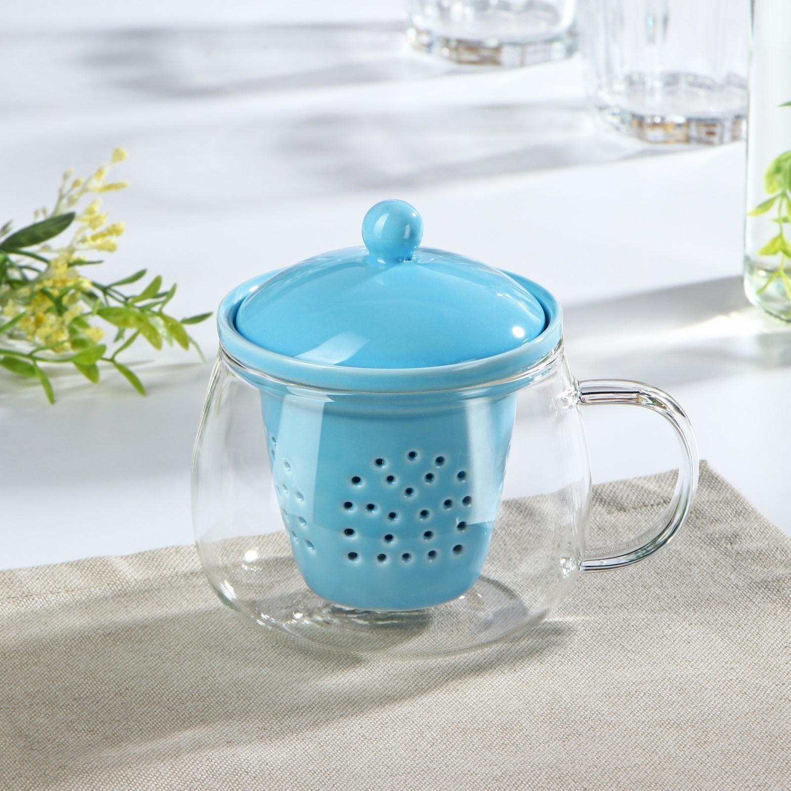 Кружка стеклянная с ситом «Нежность», 300 мл, 12×9,5×10 см, цвет МИКС
