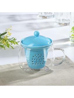 Кружка стеклянная с ситом «Нежность», 300 мл, 12×9,5×10 см, цвет МИКС