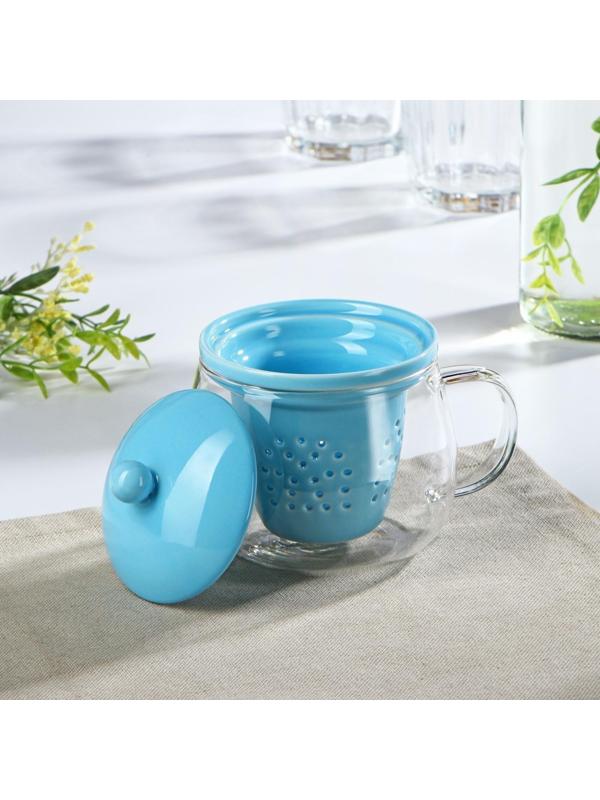 Кружка стеклянная с ситом «Нежность», 300 мл, 12×9,5×10 см, цвет МИКС