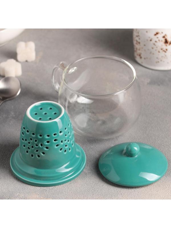 Кружка стеклянная с ситом «Нежность», 300 мл, 12×9,5×10 см, цвет МИКС