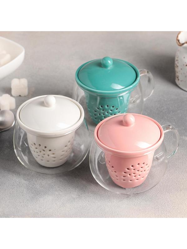 Кружка стеклянная с ситом «Нежность», 300 мл, 12×9,5×10 см, цвет МИКС